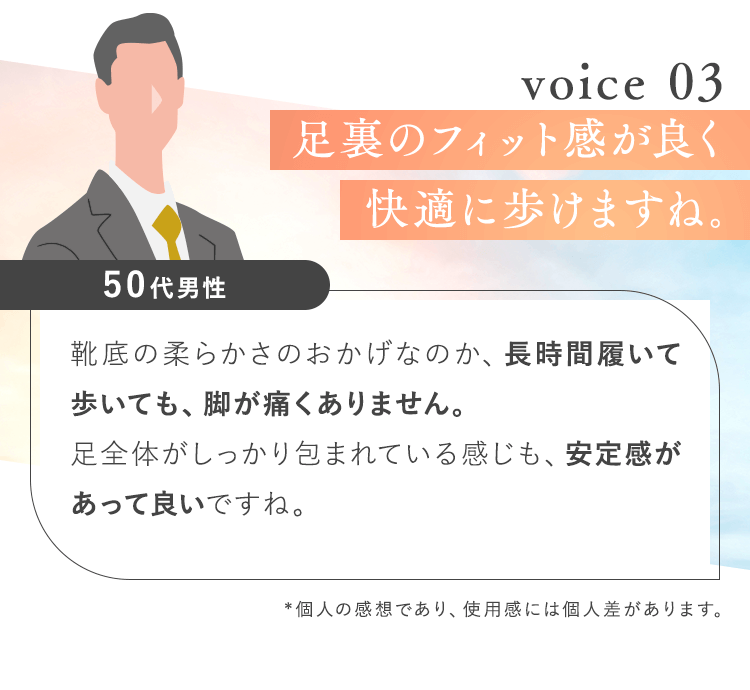 足裏のフィット感が良く快適に歩けますね。